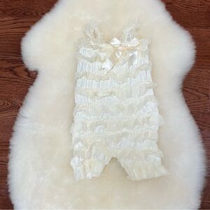 Ivory Cream Lace Ruffled Baby Romper. 12m